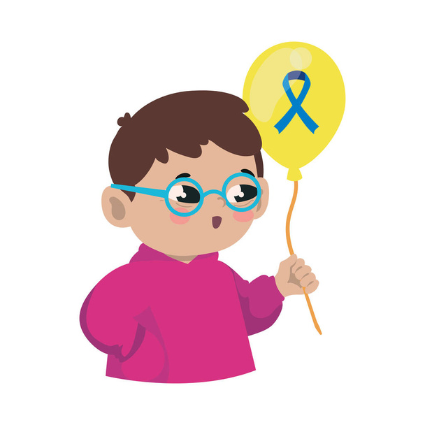 down syndrome boy with balloon isolated - Vector, Image