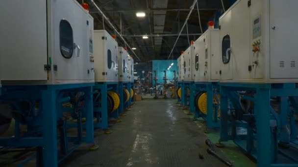 Chemical workshop of metallurgical production. Creative. Rows of production furnaces for melting plastic pellets. Production process of polymer plastic extrusion.  - Footage, Video