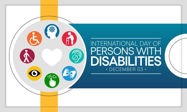 Международный день инвалидов (IDPD) отмечается ежегодно 3 декабря. повысить осведомленность о положении инвалидов во всех аспектах жизни. Векторная иллюстрация - Вектор,изображение