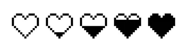 Sada černé čáry srdce ikony. Emoji, Valentýn, vztahy, láska, život, zdraví, hra, léčba, aplikace, pixel styl Vícebarevné ikony na bílém pozadí - Vektor, obrázek