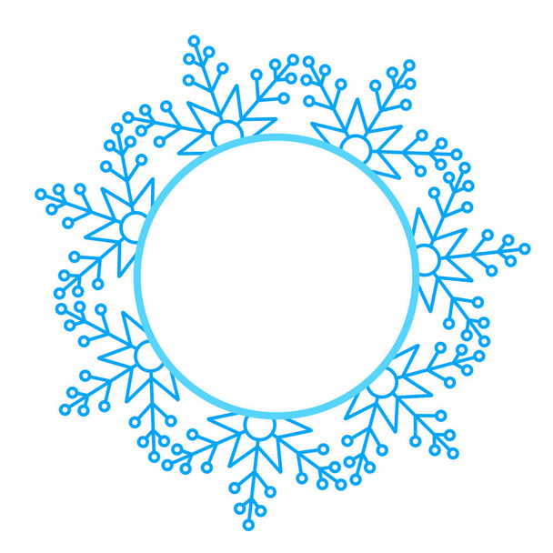 Yuvarlak Vektör Mavi Noel çerçevesi, yazı için yeri olan kar tanelerinden yapılmıştır. Sosyal ağların, fotoğrafların ve tebrik kartlarının dekorasyonu için mükemmel bir telif alanı. - Vektör, Görsel