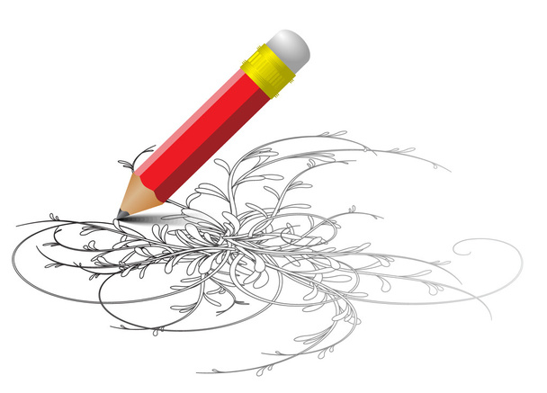 Red pencil drawing a sketch - Vector, Image