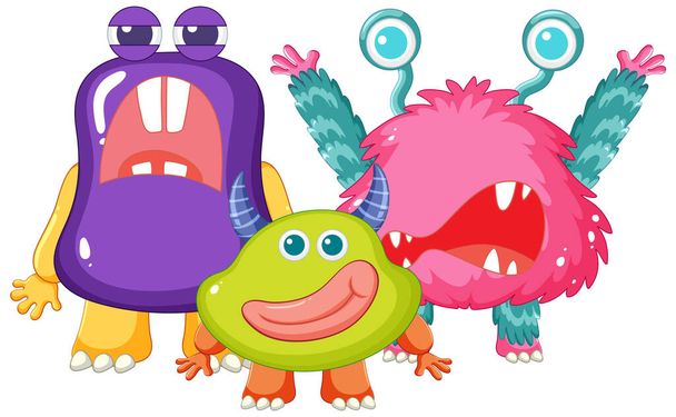 Grupa przyjaznych obcych potworów w ilustracji kreskówki - Wektor, obraz