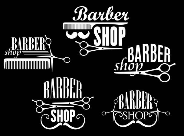 Vintage barbeiro loja emblemas no fundo preto
 - Vetor, Imagem