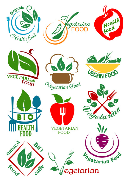 Вегетарианские элементы дизайна для здорового питания
 - Вектор,изображение