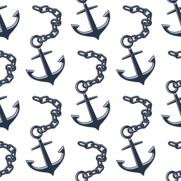 Vintage anchors with chains seamless pattern - Vektör, Görsel
