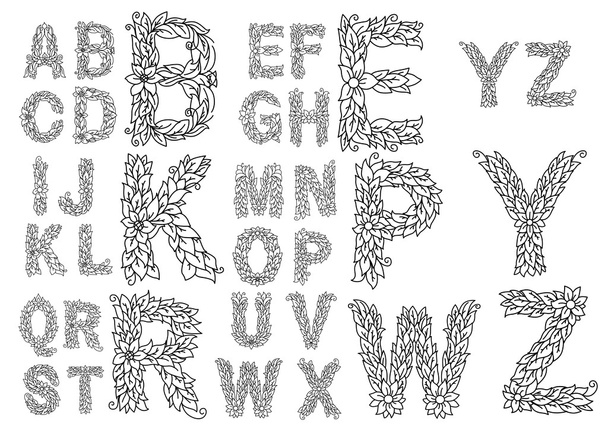 Outline lettere maiuscole con ornamento fogliame
 - Vettoriali, immagini