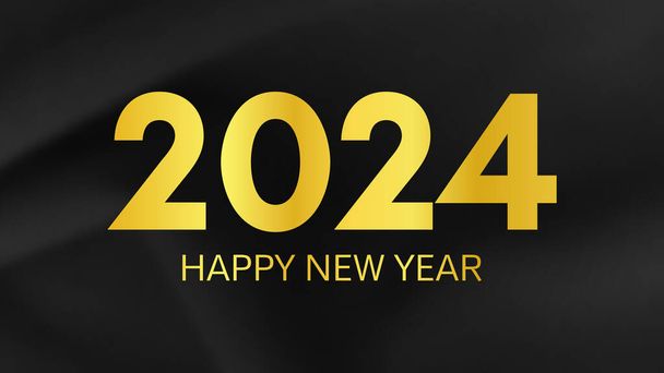 2024 Happy New Year background.  Modern greeting banner template with gold 2024 New Year numbers on crumpled dark silk background. Vector illustration - Vector, Image