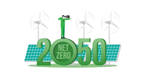 2050 yılında yeşil enerji ve vizyon. Ulusal düzeyde belirlenmiş bir katkı, Sıfır Ağ emisyonları - Vektör, Görsel