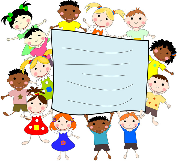 Иллюстрация детей разных рас за баннером на
 - Фото, изображение