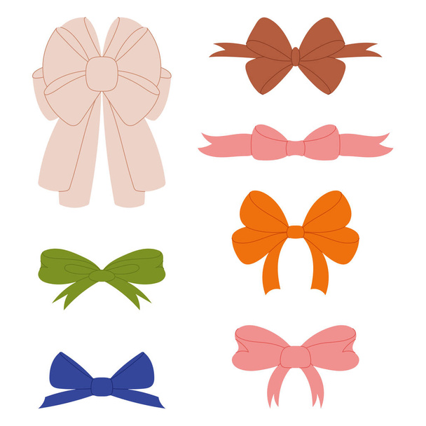 Versatile Hand Drawn Ribbon Bow Collection in a Flat Organic Modern Style. Perfect for Stylish Decorations. Large Set of Bowties for Your Creative Endeavors. - Vector, Image