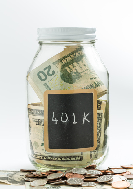 Glass Jar with chalk panel used for 401K retirement - Photo, image