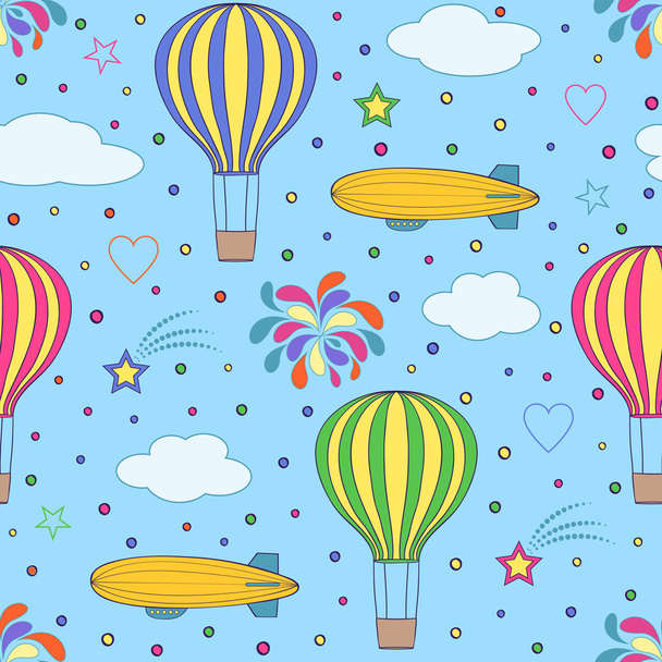  balões de ar e dirigíveis no céu azul
 - Vetor, Imagem