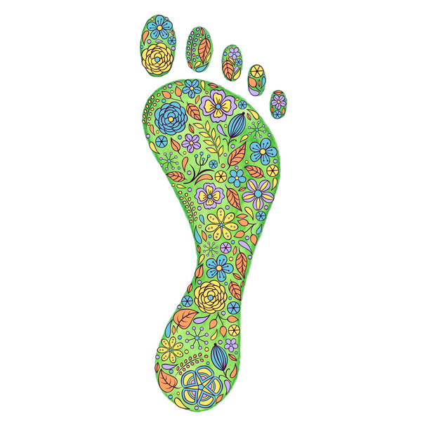 Aquarell menschlicher Fußabdruck mit Blumen - Vektor, Bild