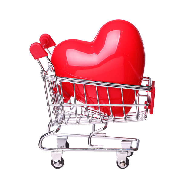 heart in shopping cart concept isolated on white background - Foto, Bild
