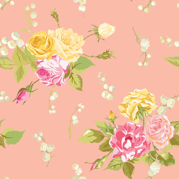 Seamless Floral Shabby Chic Background - Vintage Roses Flower - Vecteur, image