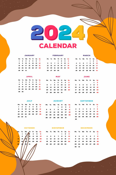2024 new year calendar template hand drawn background - Vector, Image