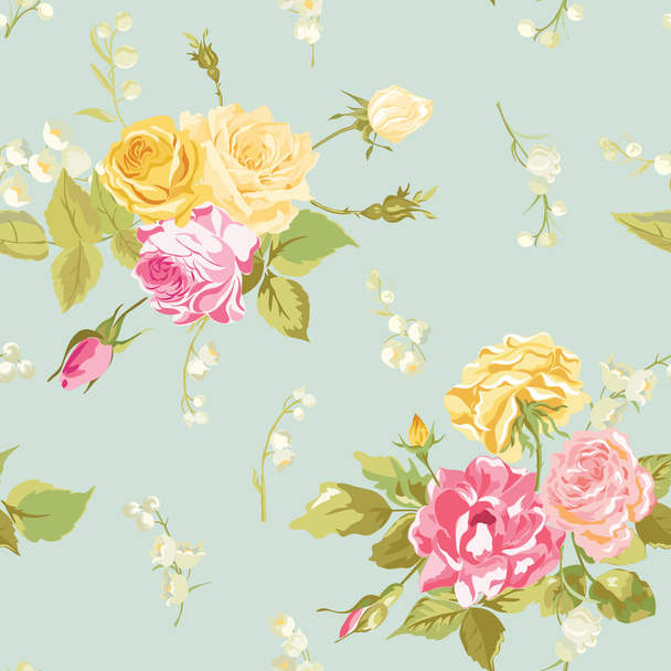Seamless Floral Shabby Chic Background - Vintage Roses Flower - Vector, Image