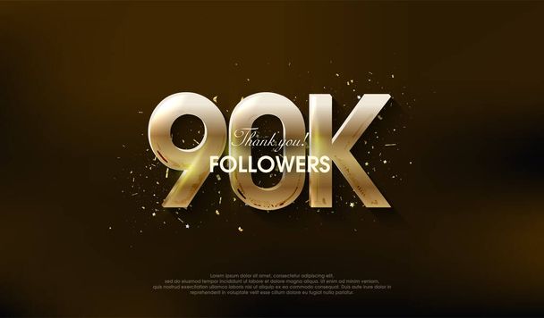 Современный дизайн, чтобы поблагодарить 90 тысяч последователей, с очень красивым золотым цветом. - Вектор,изображение