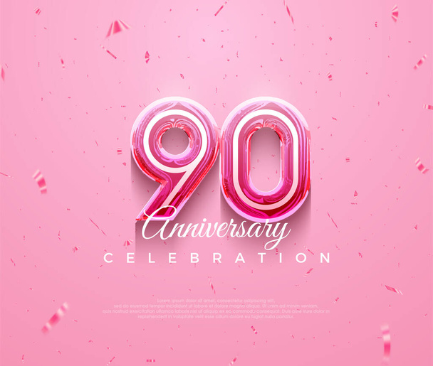 Krásný 90. výročí oslavy design s ženskou růžovou barvou. Prémiové vektorové pozadí pro pozdrav a oslavu. - Vektor, obrázek