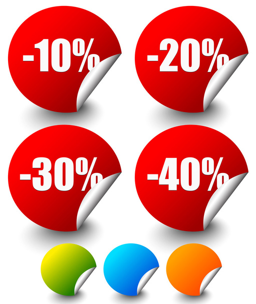 Discount Stickers, labels with Minus 10 to 40 Percents - Vektor, kép