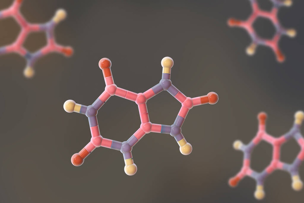 Modelo molecular de ácido úrico, um composto com significado clínico ligado à gota e distúrbios metabólicos, ilustração 3D. - Foto, Imagem