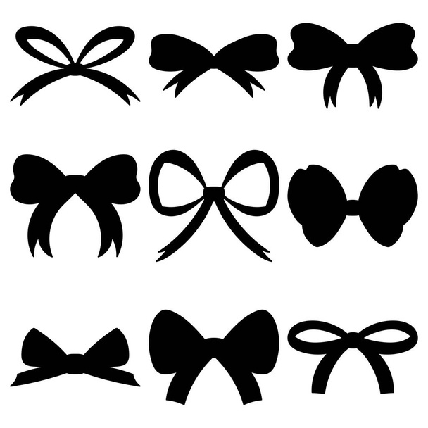 Hand Drawn Flat Style Silhouettes of Ribbon Bows. Black Color Adds Elegance to Decorations. Explore a Large Set of Bowties for Various Occasions. - Vector, Image