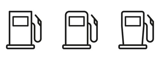 ガソリンスタンドアイコンセット。 燃料,ガソリン,ディルセル,車の燃料,石油,燃料ポンプのノズル平らでライン様式のアイコン. - ベクター画像