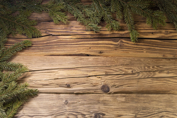 Weihnachten Holz Hintergrund mit Zweigen - Foto, Bild