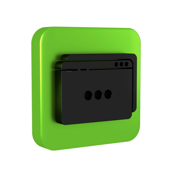 Μαύρο εικονίδιο προτύπου ιστοχώρου απομονωμένο σε διαφανές φόντο. Πρωτόκολλο διαδικτυακής επικοινωνίας. Πράσινο τετράγωνο κουμπί. - Φωτογραφία, εικόνα