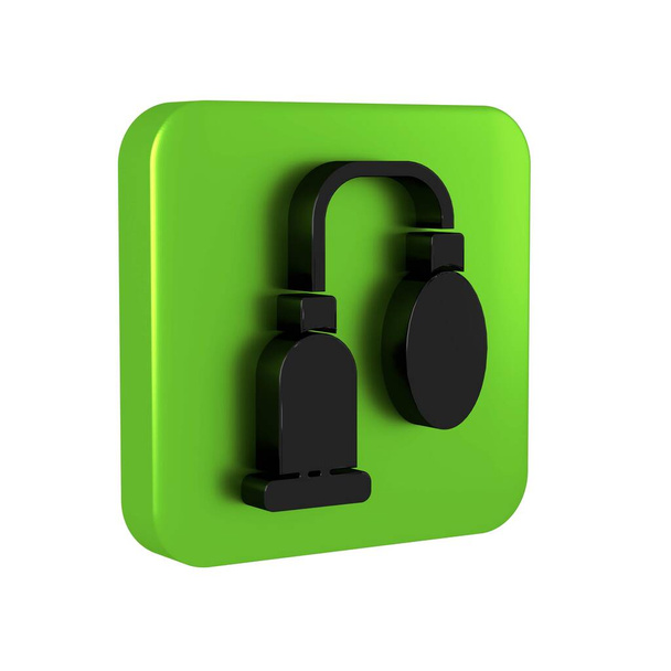 Black Penis pump icon isolated on transparent background. Penis enlarger. Sex toy for men. Vacuum pump with a blower to increase the penis. Green square button. - Fotó, kép