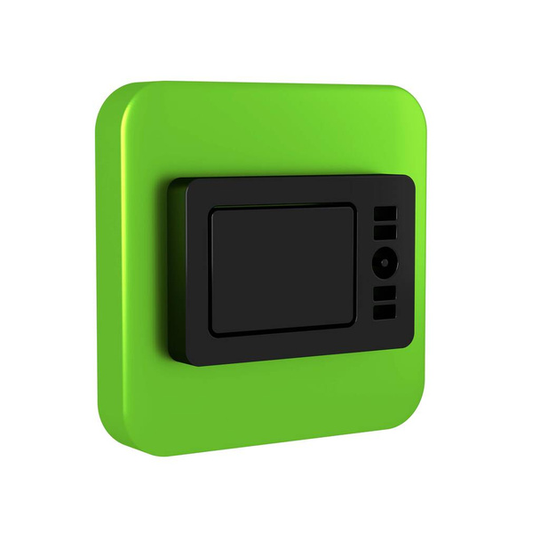 Zwart grafisch tabletpictogram geïsoleerd op transparante achtergrond. Groene vierkante knop. - Foto, afbeelding