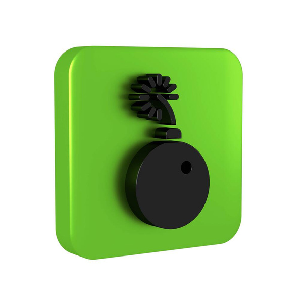 Black Bomb pronto para explodir ícone isolado em fundo transparente. Botão quadrado verde. - Foto, Imagem
