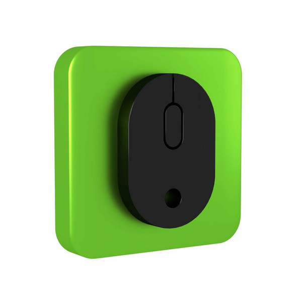 Computer nero icona del mouse isolato su sfondo trasparente. Ottica con simbolo della ruota. Pulsante quadrato verde. - Foto, immagini