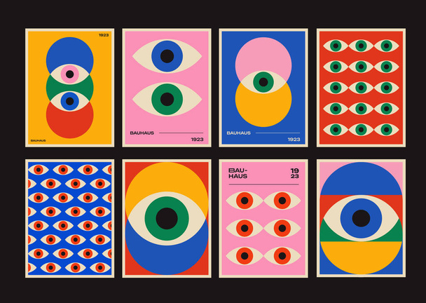 Abstraktní Bauhaus Eye Posters Set Vector Design. Chladné geometrické vzory.  - Vektor, obrázek