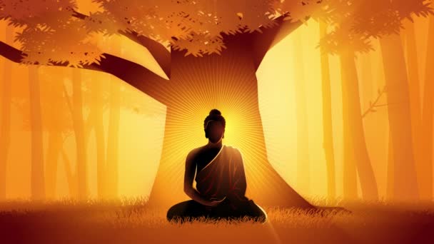 Siddhartha Gautama 'nın hareketli grafikleri Bodhi ağacının altında aydınlandı, Buda' nın aydınlanması Bodhi ağacının altında. - Video, Çekim