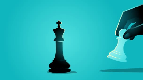 チェスゲーム,モーショングラフィックスで王を蹴るためにポーンを使用したビジネスマンのビジネスコンセプトイラスト - 映像、動画