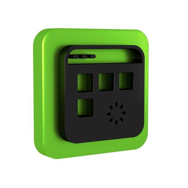 Schwarz Laden eines Datenfensters mit einem Fortschrittsbalken-Symbol auf transparentem Hintergrund. Grüner Quadrat-Knopf.. - Foto, Bild