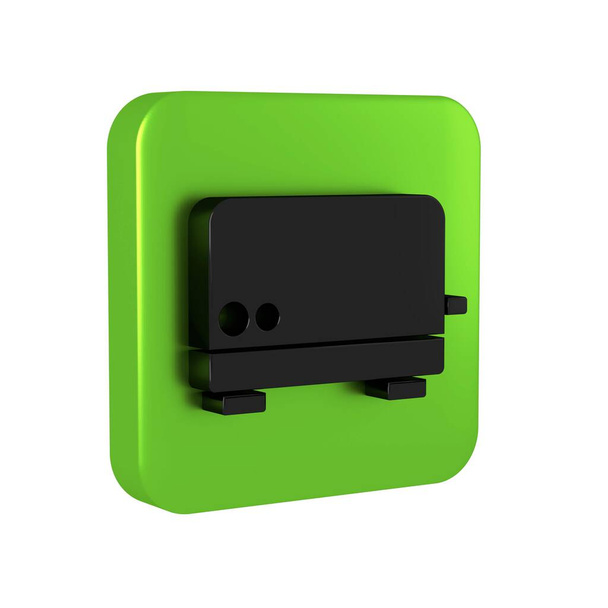 Schwarzes Toaster-Symbol isoliert auf transparentem Hintergrund. Grüner Quadrat-Knopf.. - Foto, Bild