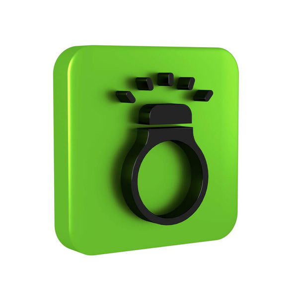 Black Diamond Ring Symbol isoliert auf transparentem Hintergrund. Grüner Quadrat-Knopf.. - Foto, Bild