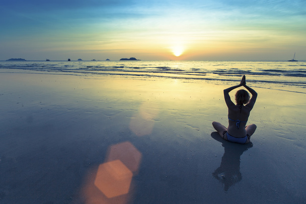 Silhouette of yoga woman - Photo, Image