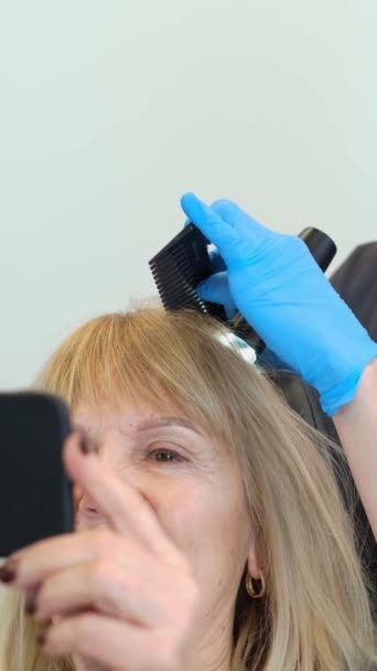 Un tricólogo examina el cabello de una mujer. Vídeo vertical. - Imágenes, Vídeo