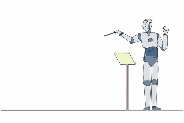 Un seul chef robot expressif de dessin en ligne continue dirige l'orchestre de musique. Intelligence artificielle robotique moderne. Industrie des technologies électroniques. Illustration vectorielle de conception graphique à une ligne - Vecteur, image