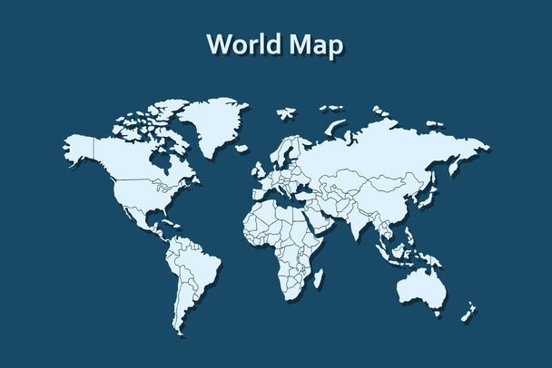 Вектор карты мира изолирован на темно-синем фоне. Векторная иллюстрация. - Вектор,изображение