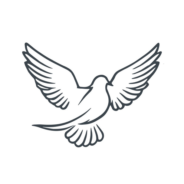 翼のアイコンが付いている鳩. ラインスタイル。 ベクトルイラスト - ベクター画像