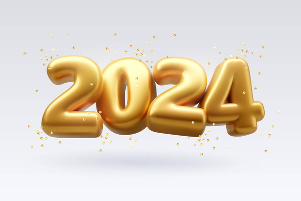 3d διάνυσμα 2024 Χρυσοί αριθμοί, Ευτυχισμένο το νέο έτος 2024 έννοια. - Διάνυσμα, εικόνα