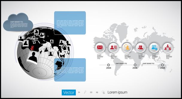 World map infographic with Globe icons - Wektor, obraz