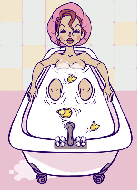 linda chica de dibujos animados en un baño. Ilustración vectorial
 - Vector, Imagen