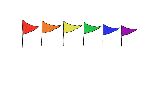 Colorful rainbow colors flags . White background. Hand drawn illustration pictures. Concept, celebration. LGBT color symbol. Design for decoration.   - Photo, Image