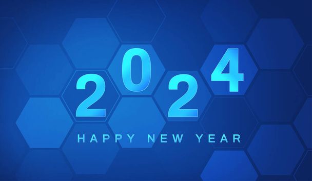 Šťastný nový rok 2024 Digitální technologie modré pozadí. Abstraktní futurista. Vektorová ilustrace - Vektor, obrázek